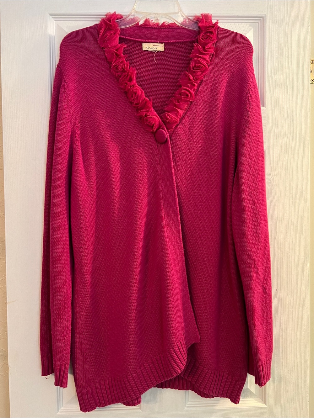 Choices Rose-Pink Knit Cardigan with Rosette Trim